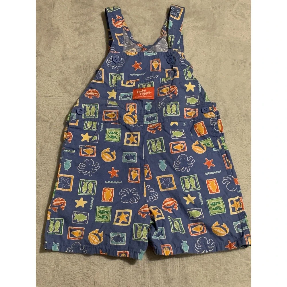 Vintage Baby Oshkosh B'gosh Overalls Size 24 Months Sea Life Ocean Fish Crab